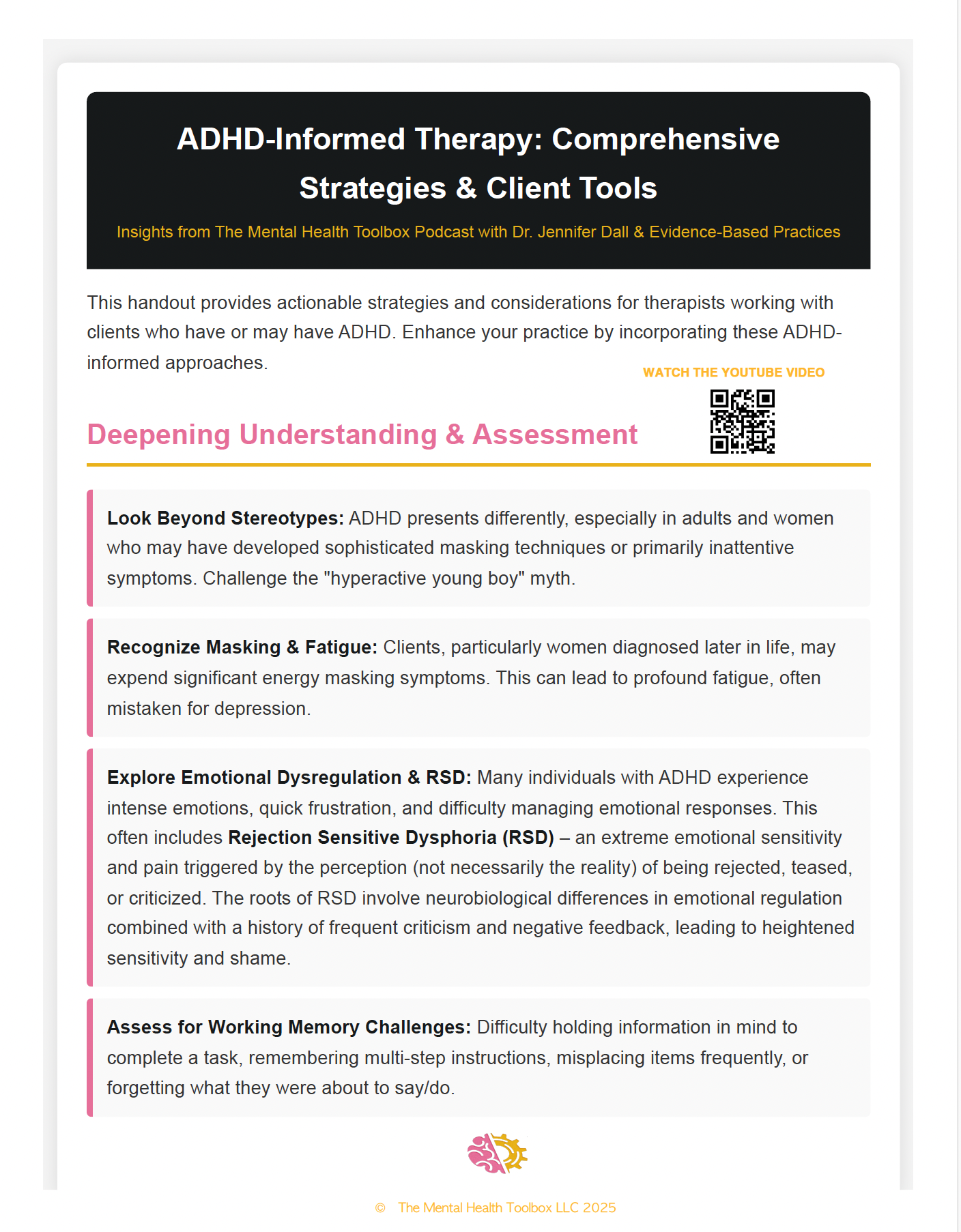 ADHD informed therapy handout and recommended book list